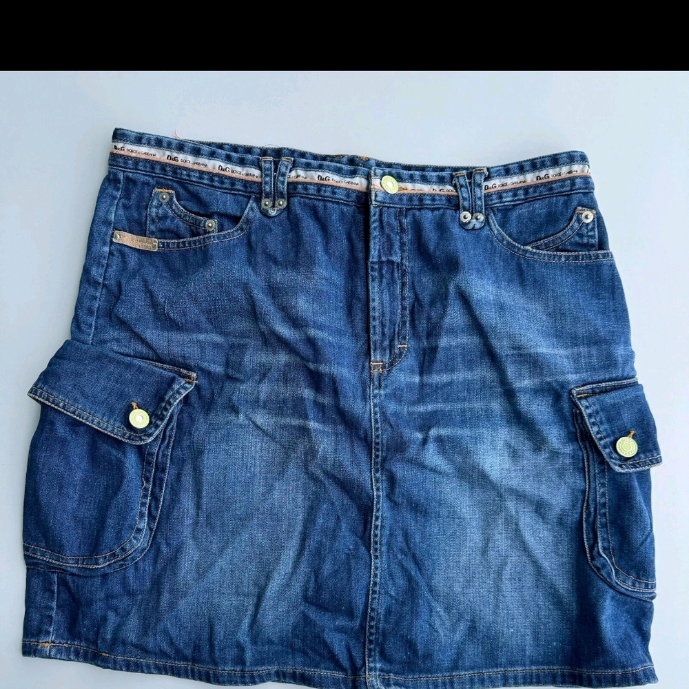 Dolce & Gabbana D&G Vintage Y2k Blue Jean Denim Cargo Skirt Size 46/6-8 US Women - Picture 2 of 7
